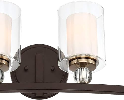 Image of Minka Lavery 3080-416 Studio 5 Vanity Bath Light, 4-Light, 240 Total Watts, 33-in H x 9-in W, Painted Bronze with Natural Brushed Brass