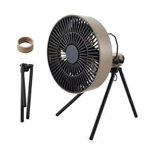 ELECOM NESTOUT Outdoor Camping Fan with Tripod, 4 Speed Settings & Natural Breeze Mode, 3 Angle Oscillation, 90° Adjustable Tilt, Timer (30/60/90 mins), USB-C Compatible, Portable Tent Fan (Beige)