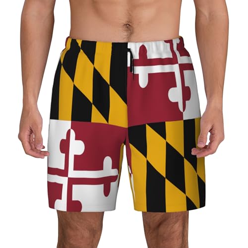 Mens Swim Trunks with Compression Liner Beach Board Shorts Quick Dry Swim Shorts -Flag of Maryland2