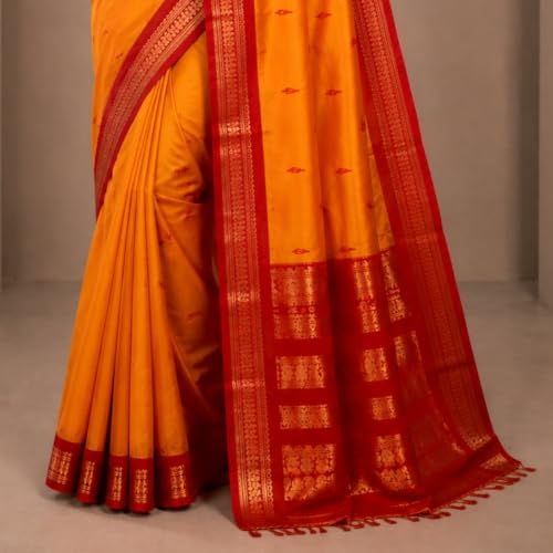 Image of Pure Kalyani Cotton Saree | Zari Border & Blouse Piece - Lata Gadwal Design | Traditional Saree