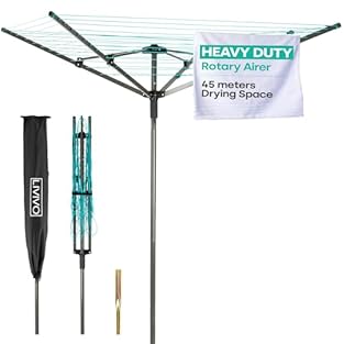 LIVIVO 4 ARM 45M ROTARY AIRER - Built to last, our highly stable and extra heavy duty rotary washing line has a mould, rust and weatherproof powder coated tubular frame, 45M of PVC coated rope drying line - enough for a large family - and includes a ...
