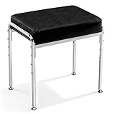 WUDOYO Vanity Stool, Chrome Metal Frame, 3-Height Adjustable Settings (Black)