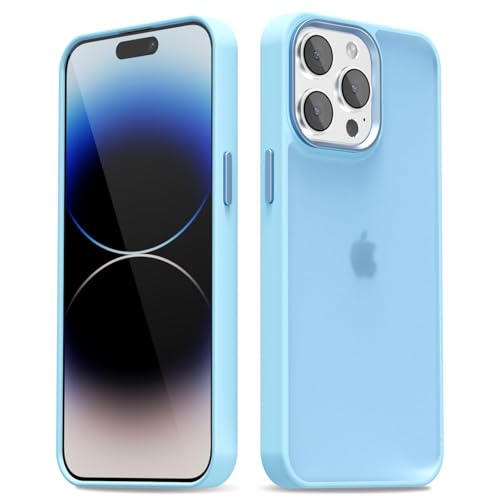 oakxco for iPhone 14 Pro Case Clear Hard Shell, Slim Thin Matte Transparent Plastic Cover & Protective Soft Silicone Rubber TPU Bumper, Girly Cute Phone Case for Women Girls, Light Blue