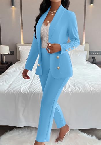 Tcremisa Women's Fashion Fall 2 Piece Blazer Set Long Sleeve Blazer and Pencil Pants Suit Sets Business Outfits4