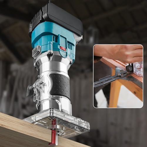 Professional Akku-Kantenfräse passend für Makita 18V, Akku Oberfräse Handfräser Einhandfräse 800W Bürstenloser Holztrimmer, 15 Stück Hartmetall Fräser Set (ohne Akku & ohne Ladegerät)