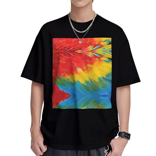 T-shirt d'été homme coupe droite col rond imprimé exotique pour look décontracté