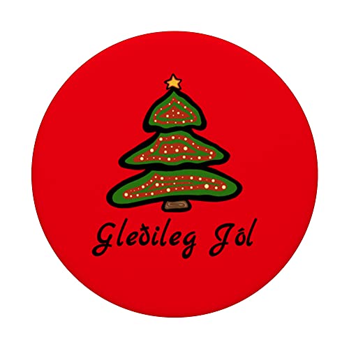 Gledileg Jol Iceland Christmas Tree Icelandic Greeting PopSockets Swappable PopGrip, Black - Image 3