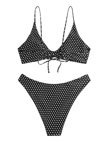 Image of ZAFUL Women's Tie Back Padded High Cut Bralette Bikini Set Two Piece Swimsuit