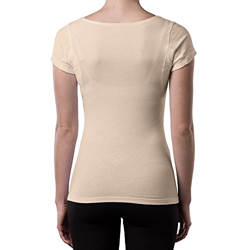 Sweatproof Undershirt for Women w/Underarm Sweat Pads (Original Fit,Scoop Neck) Beige