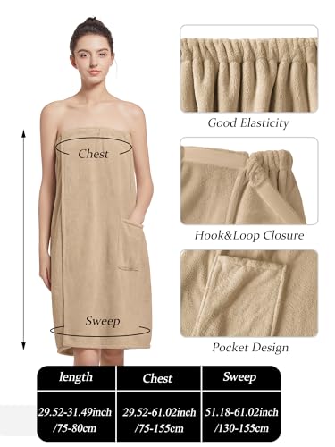 Image of Women'S Soft Wrap Towel Full Length,Bath Robe After Shower Female Plush Long,Spa Bathrobes Lightweight With Pockets