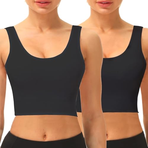 SIMIYA Women Seamless Sports Bra Wireless Compression Bra Without Pading Comfort Yoga Crop Tops Vest for Running Sports Fitness(2 Pack Black,XL)