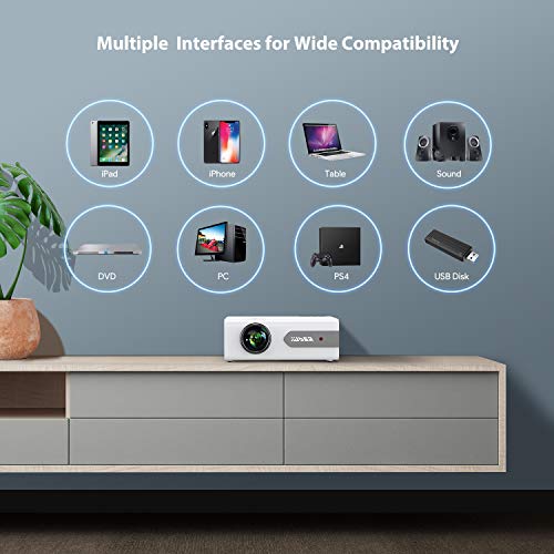 YABER V3 Mini Bluetooth Projector 5500L Full HD 1080P and Zoom Supported, Portable LCD LED Home & Outdoor Projector for iOS/Android/TV Stick/PS4/PC/Bluetooth Speaker (White) - Thumbnail 3