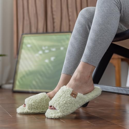 Image of GOEWY Fuzzy Open Toe Slippers for Women Indoor Cozy Memory Foam Slip On House Slides Shoes Gifts for Womens Her Mom