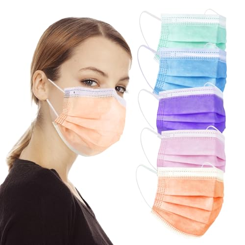 Image of Borje Multicolor Disposable Face Masks 100 Pcs 5 Colors Face Mask 3 Ply Protection Masks