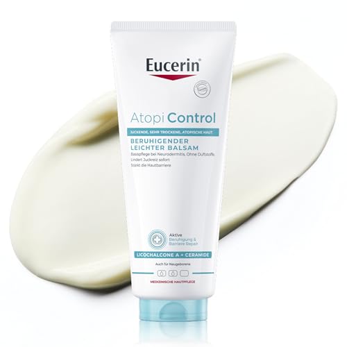 Eucerin AtopiControl Beruhigender Leichter Balsam 400 ml, Basis Hautpflege bei trockener und atopischer Haut, feuchtigkeitsspendende Körpercreme mit Ceramiden und Licochalcone A