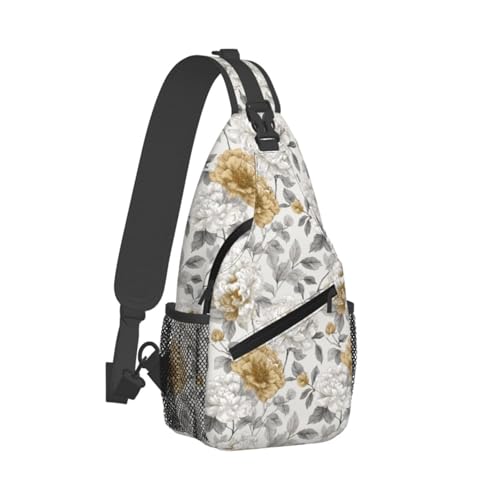 Image of SUPLUCHOM Sling Bag Rustic Flower Peony Floral Hiking Daypack Crossbody Shoulder Backpack Travel Chest Pack for Men Women
