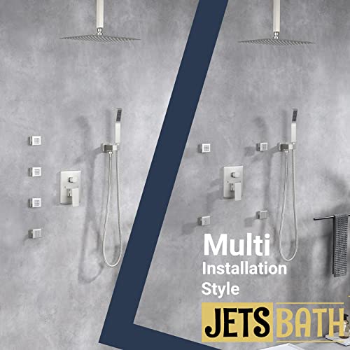(Updated) Jetsbath Shower Jets Rain Shower System With 12'' Ceiling Shower & Hand Shower, Overhead Full Body Shower System With Body Spray Jets Brushed Nickel Rain Shower Set, Jb3412C-Bn #TOP1