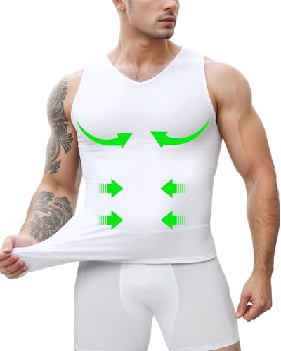 ZINMETER V Neck Chest Compression Shirt Mens Tank Top Gynecomastia Undershirt for Body Shaper Males Shapewear for Tummy Control Slimming Vest for Hide Belly Fat Man Boobs