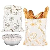 YUJTECH Beeswax Bread Bags for Homemade Bread with Bowl Cover,12x17 Inch Reusable Storage Bags for...