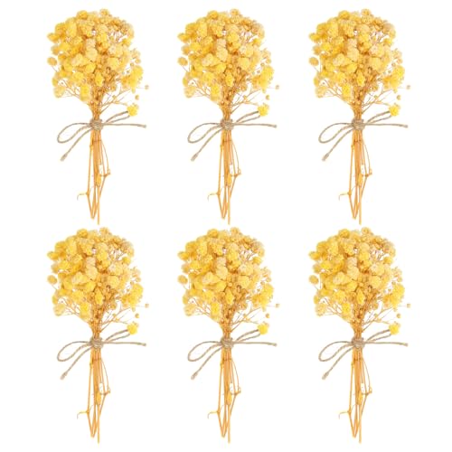 PATIKIL Mini torkad bukett, 6 stycken babyandetag naturlig vild blomma med stjälk dekor boho blomma växt blomma för pyssel gör-det-själv foto rekvisita gåva bröllopsdekor, gul