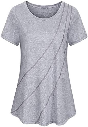 MOQIVGI Athletic Shirts for Women Summer Casual Short Sleeve Crew Neck Gym Yoga Active Wear Womens Tops Soft Lightweight Moisture Wicking Workout Tshirts Grey XX-Large
