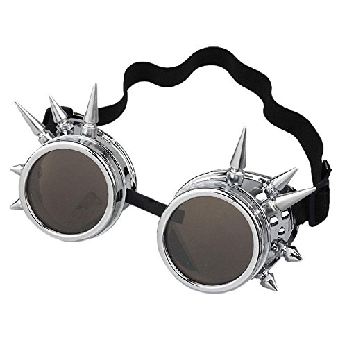 Leegoal(TM) Vintage Steampunk Goggles Spiked Gothic Welding Cyber Punk Gothic Cosplay Glasses (Silver)