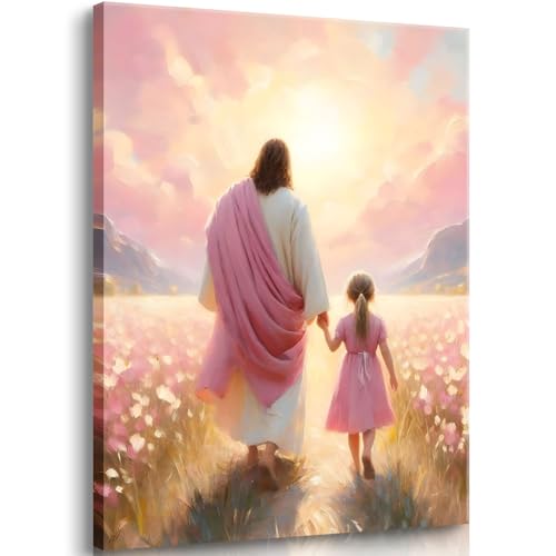 QQXKVXOB Jesus Walking with Girl Canvas Wall Art, 24x36in