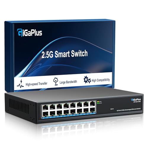 Image of 16 Ports 2.5Gb Unmanaged Ethernet Switch, 16*2.5G Base-T Ports. GiGaPlus 2.5Gbps Network Switch for 2.5Gbps NAS /PC, Wireless AP, WiFi6 Router. Plug and Play, Fanless Design.