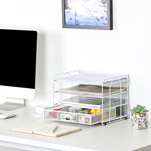 Banette de rangement bureau A4 métallique blanche avec grand tiroir - 8
