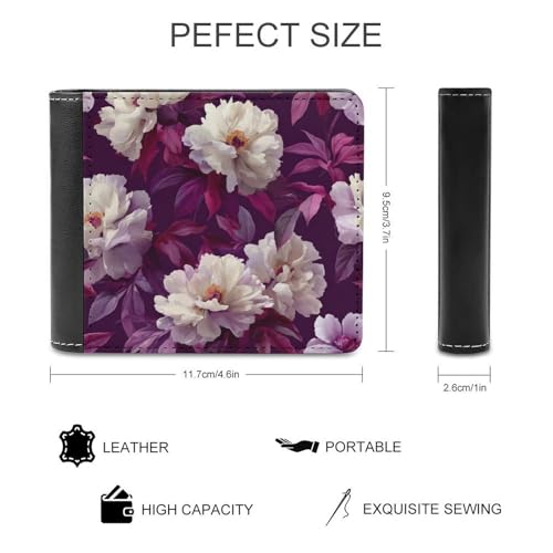White Peonies Soft PU Leather Bifold Wallet, Coin Purse Credit Pass Case, Durable Card-Holder Slim Billfold for Men Woman Money Storage2