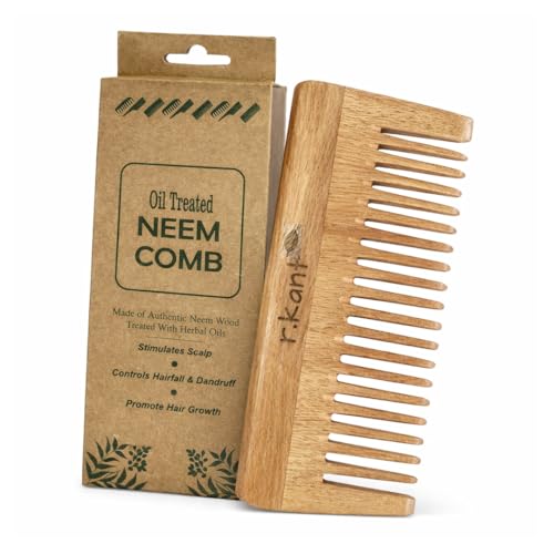Image of R.Kant Neem Wooden Hair Comb | Wide Teeth Detangler | Natural Hair Care | Shampoo Comb | Gentle on Scalp | 1 Piece