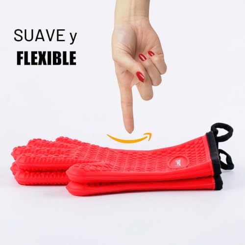 Miniatura 3 de Guantes Para Horno, Loveuing Guantes De Barbacoa De Doble Capa De Silicona Y Algodón, Guantes De Cocina Resistentes Al Calor, Guantes Flexibles Para Parrilla Y Hornear, 1 Par