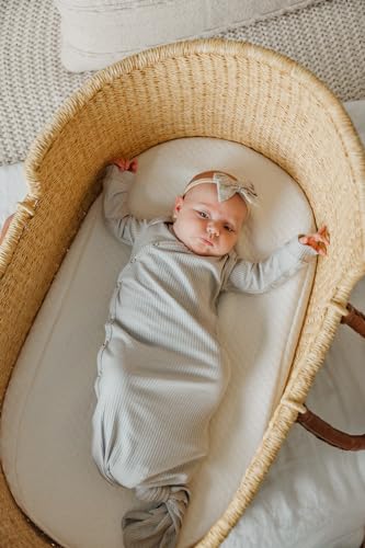 Copper Pearl Baby Gown - Knotted Newborn Sleepers for Baby Boy and Girl, Soft Stretchy Long Sleeve Infant Gowns with Bottom Tie and Hand Mittens, Perfect Hospital Coming Home Outfit (Ash)4