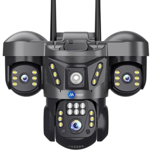Image of Maizic Smarthome Trion X 5MP*3 4G SIM CCTV Camera for Home Outdoor | Triple Lens Camera Without WiFi | Color Night Vision, Pan Tilt, Motion Alerts | Outdoor Security Camera