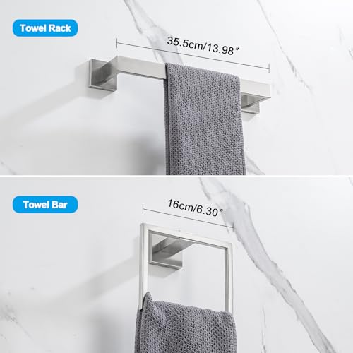 4-Pieces Bathroom Accessories Set, Towel Bar Towel Racks Towel Holder Toilet Paper Holder Stainless Steel Bathroom Hardware Set Wall Mounted Towel Racks for Bathroom, Brushed Nickel, 16 Inch — view 4