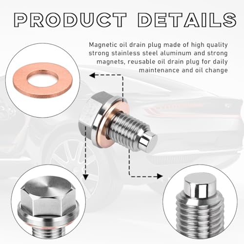 Dickno DICKNO-2269MO M14×1.5 Magnetic Oil Drain Plug, Aluminum Stainless Steel Sump Drain Nut Bolt With 5 Copper Crush Washer, Universal Leak-Proof Replacement Car Accessories thumb #3