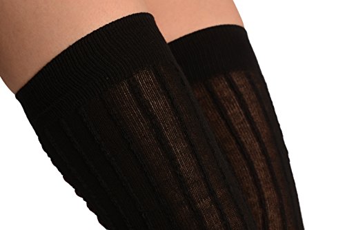 Lisskiss Black Cotton & Burgundy Back Plait With Elasticated Top - Stay - Up (Stockings) #TOP6