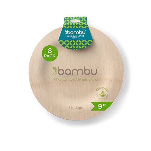 Bambu, Disposable Bamboo Round Plates 9 Inch, Organic, Biodegradable And Eco Friendly Flatware, Veneerware Party, Wedding, And Event Plates, Great For Any Occasion, 100% Natural - 9", Pack Of 8 #TOP3