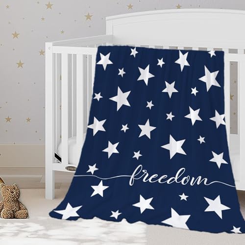 Image of YeeJu Patriotic Throw Blanket for Baby Small 4th of July Memorial Day Fourth of July Blanket for Toddler Swaddle Soft Fleece Blanket White Blue Star Independence Day Veteran Day Blanket 30x40