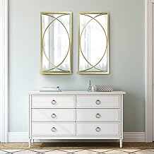 Gold Rectangle Wall Mirror with Metal Frame,Decorative Wall Mirror Set,Hanging Mirrors for Living Room Bedroom Bathroom Entryway,Pack of 2 16"X32"