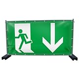 DRUCKUNDSO (Mesh) Notausgang Piktogramm unten Bauzaunbanner, Sichtschutz, Windschutz, Zaunblende, Festival Banner, 340 x 173 cm