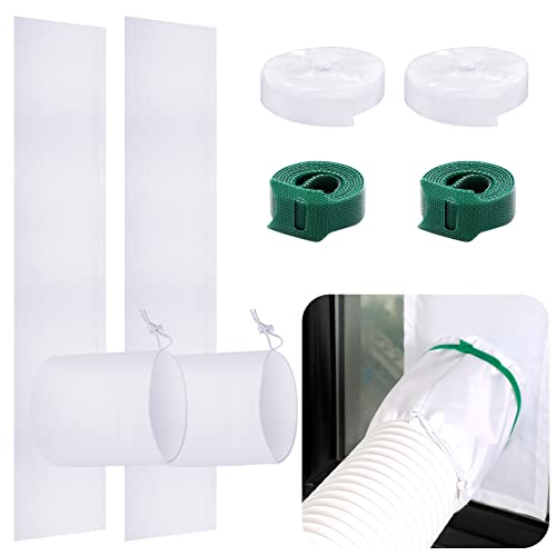 Dandat 2 Set Portable Ac Window Kit Window Seal for Portable Air Conditioner Adjustable Vent Kit with Drawstring and Adhesive Fastener for Dryer Hose Casement Door(34 to 64 Inches)