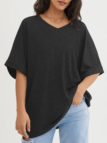 ATHMILE Womens Oversized T Shirts Loose Fit V Neck Short Sleeve Summer Casual Blouse 2025 Y2K Tee Tops3