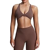 Aoxjox Women's Workout Sports Bras Fitness Metamorph Sienna Twist Bra Yoga Crop Tank (Fudge Coffee, XX-Large)