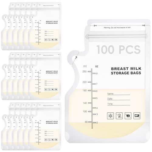 100 Pcs Breast Milk Storage Bag BPA & BPS Free 250ml Milk Storage Bags Breastfeeding Breastmilk Storage Bag Sterile Breast Milk Freezer Bags Pre-sterilised Breast Milk Pouches Breastmilk Containers