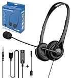 KXYINOS USB Headset with Microphone for PC Laptop, 3 in 1 Wired Headphones with Noise Cancelling Mic & Audio Controls, Adjustable Headset for Office, Call Center, Online Classes, Teams, Zoom, Skype