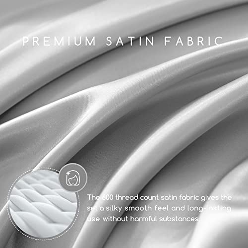 Image of MR&HM Satin Bed Sheets, Queen Size Sheets Set, 6 Pcs Silky Bedding Set with 15 Inches Deep Pocket for Mattress (Queen, Silver Grey)