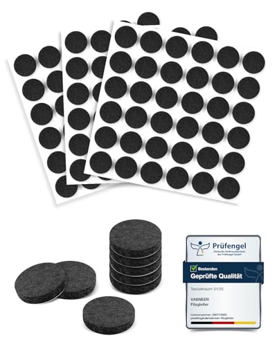 VABNEER 108 Pattini in Feltro, 15 mm Nero Autoadesivi Protezione per Pavimento Pad Feltro, 5 mm di spessore, Pattini per Mobili per Piedi di Mobili (Rotondo, 15 mm)