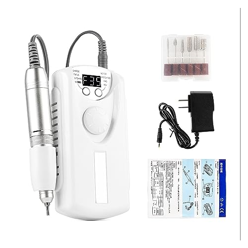 Taladro de uñas inalámbrico, máquina amoladora de manicura, lima de uñas de 35000RPM, máquina pulidora, fresadora de uñas, herramienta de Arte de uñas(Bianco)