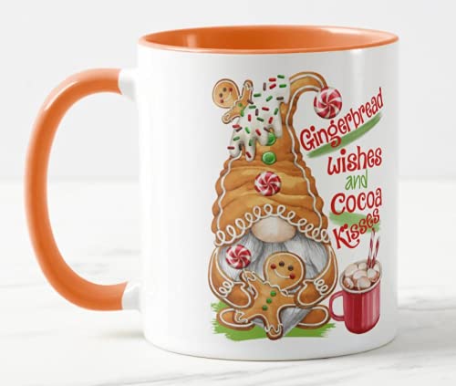 Vixar Christmas Gingerbread Wishes and Cocoa Kisses Coloured Mug Cup, Gift, Work, Office, Christmas Tea Coffee (Orange) - Image 2